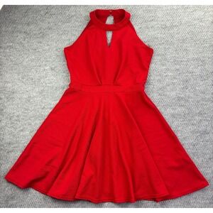 InsNova Women's Red Halter Fit Flare Dress M Keyhole Cocktail Party